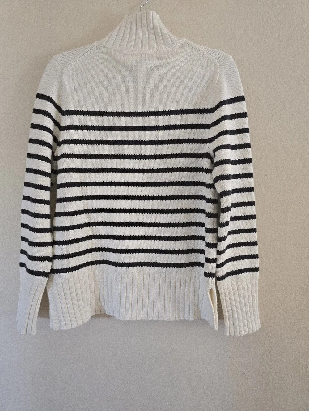 NWT! J.CREW,Oversized Turtleneck Sweater, Stripe Ivory/Black, Small, MSRP $118